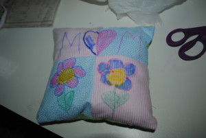 handsewn and hand drawn mothers day pillow