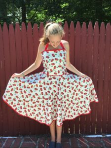 circle skirt cherry print dress handmade