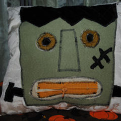 A handmade and easy to sew Frankenstein pillow Halloween decoration