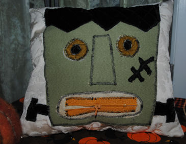 A handmade and easy to sew Frankenstein pillow Halloween decoration
