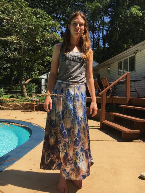 Julia in her new blue summer skirt