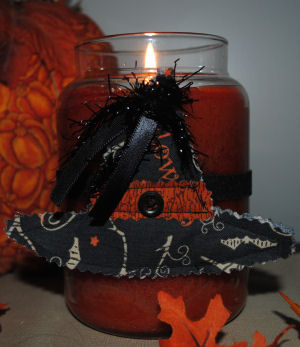 A witch hat candle ring the is a Halloween craft, easy to sew, and handmade
