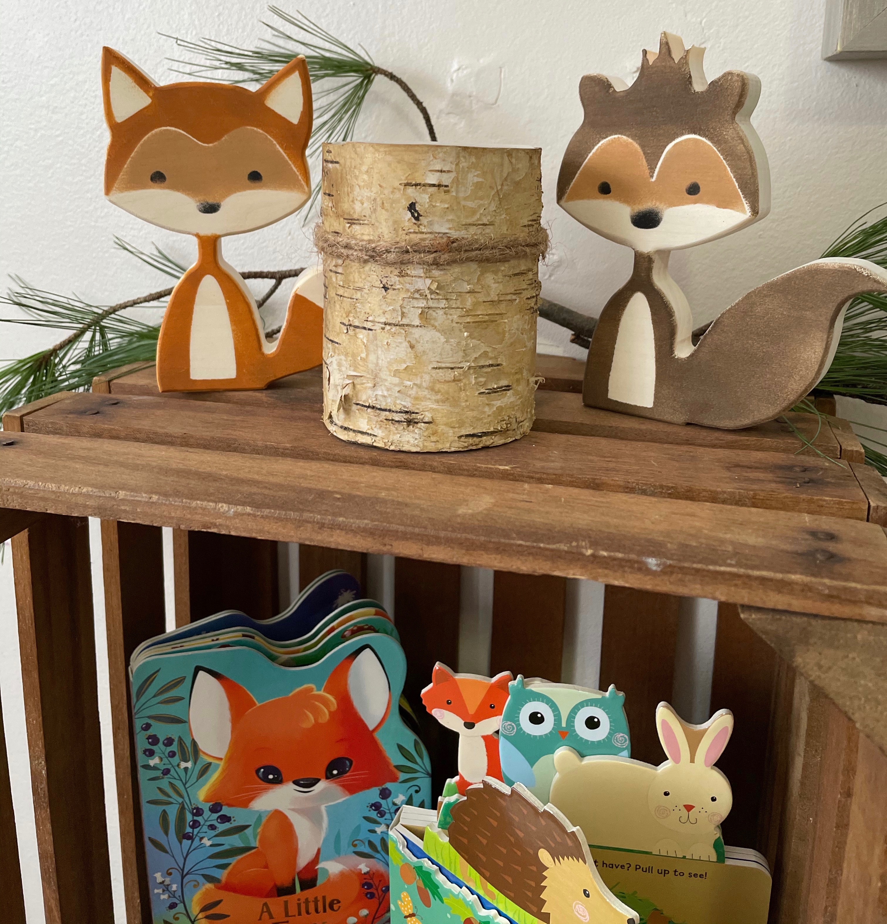 wooden little fox and squirrel