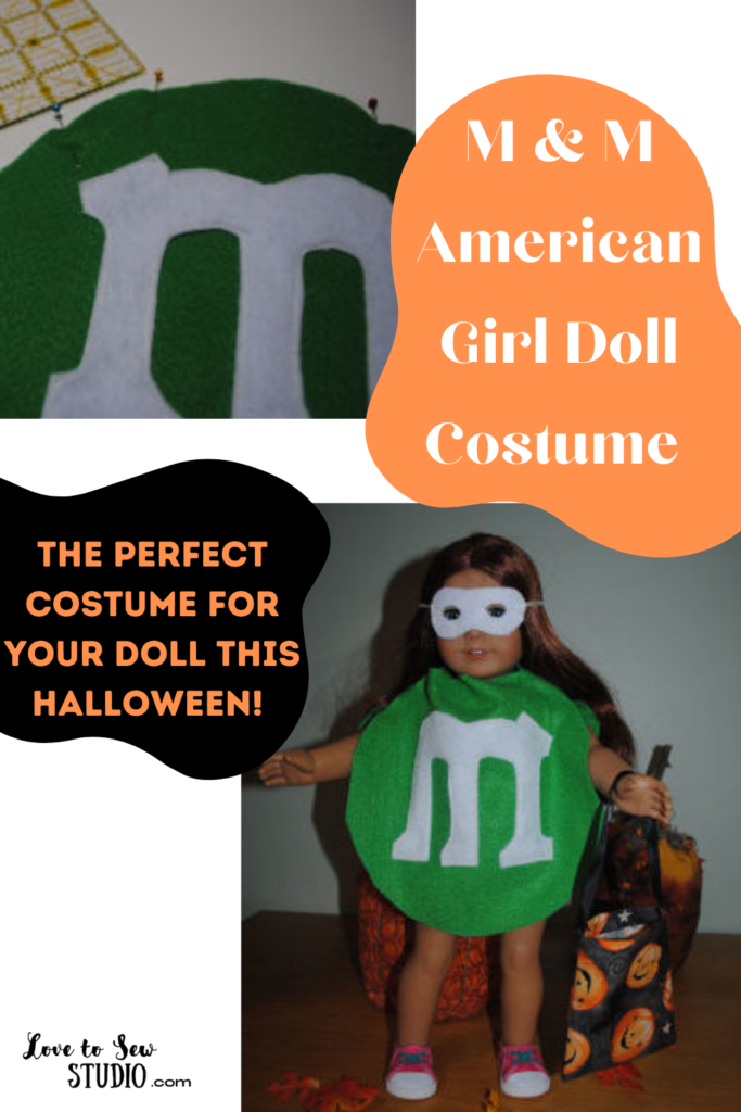 M&M costume for american girl doll made from green and white felt
