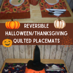 Placemat with halloween fabric on one side and thanksgiving fabric on the other