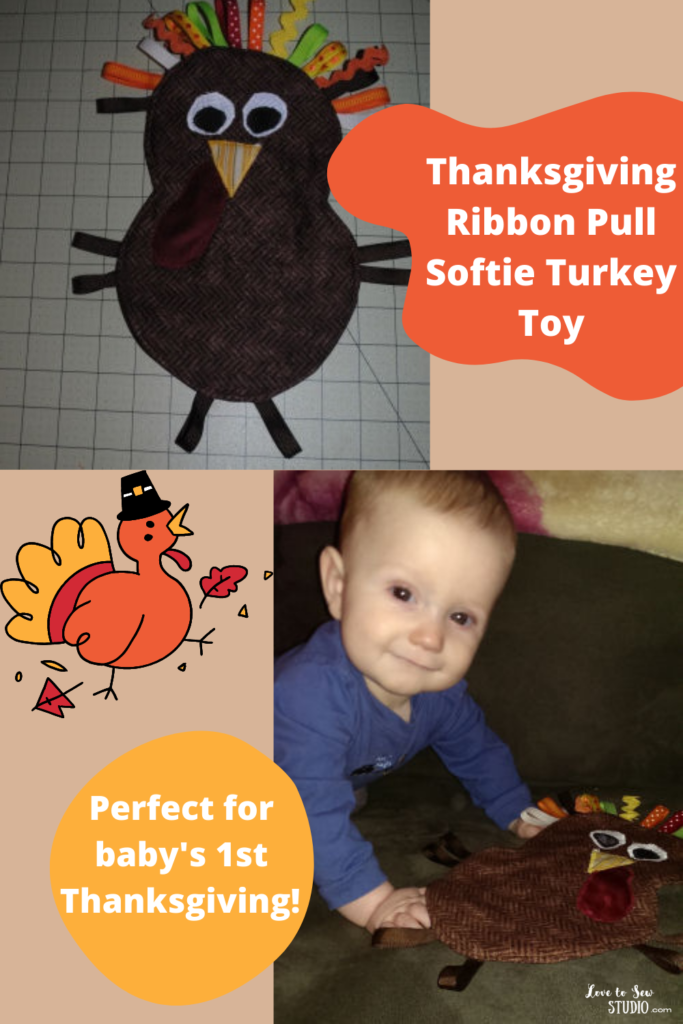Baby turkey toy made from ribbon and fabric