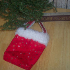 christmas bag with red fabric and fur