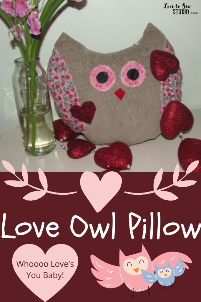 Valentine fabric made into a owl