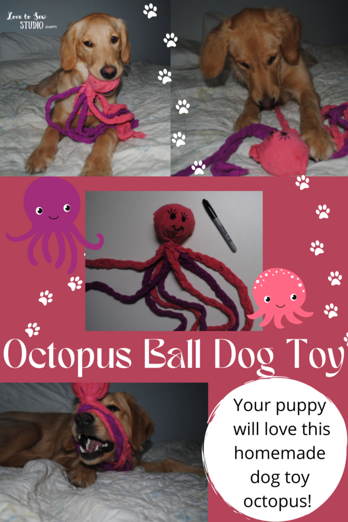 made from an old tshirt and a tennis ball an adorable octopus dog toy