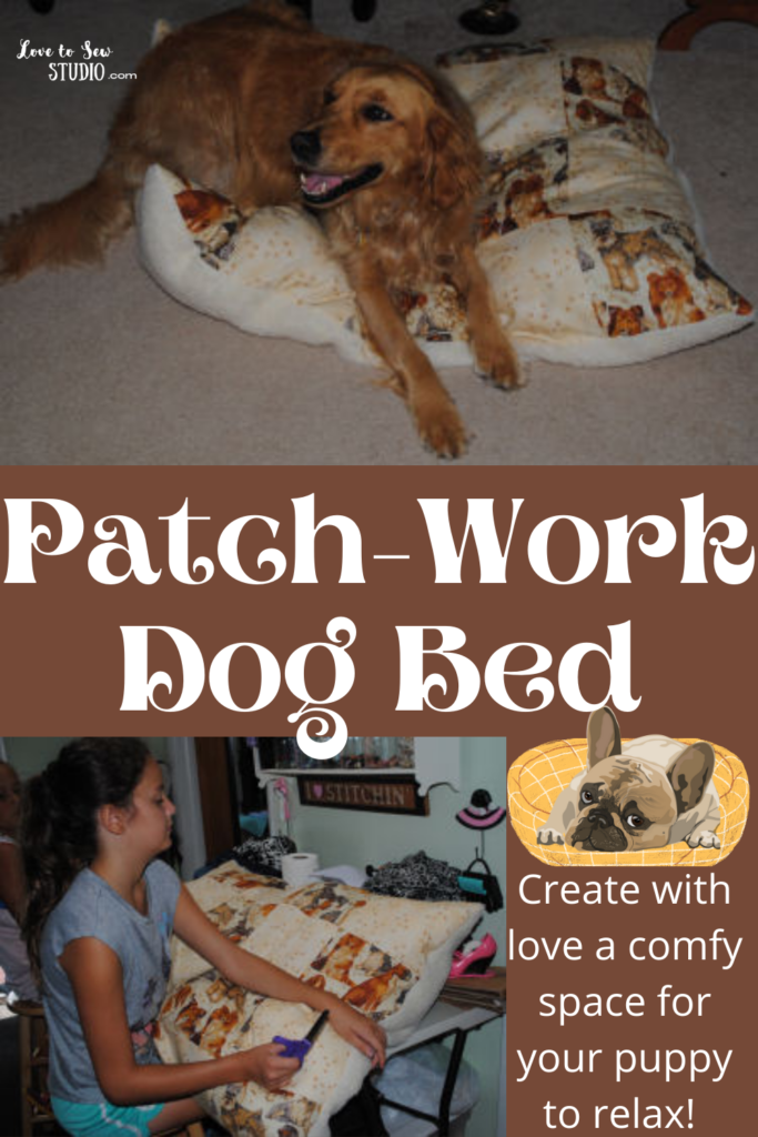 doggie fabric made into patch work and turned into a dog bed