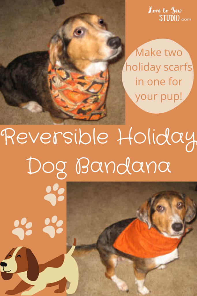 Thanksgiving and Halloween fabrics put together to make a reversible bandana for dogs