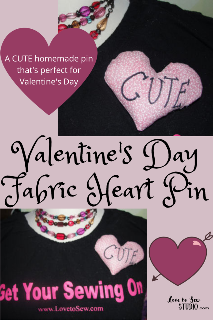 valentine fabric made into a cute heart pin