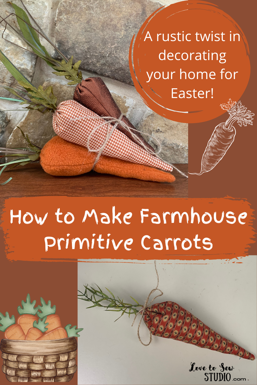 How to Make (Sew OR Glue) Farmhouse Primitive Fabric Carrots ...