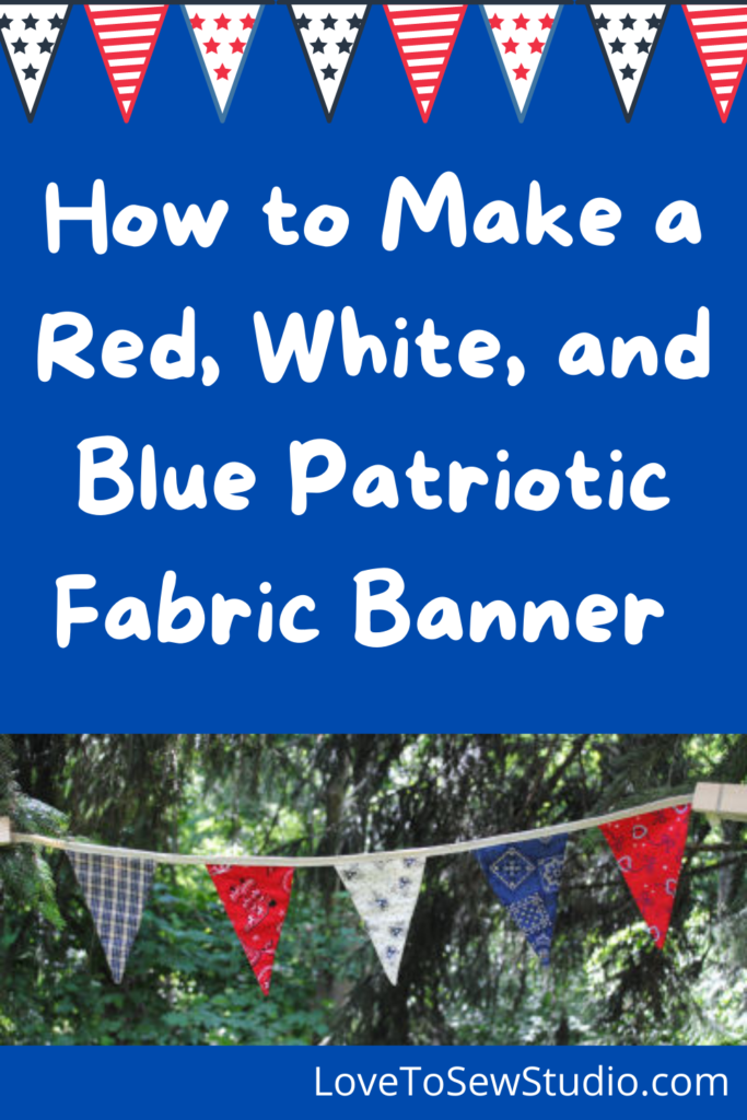 patriotic banner made from red, white, and blue fabric