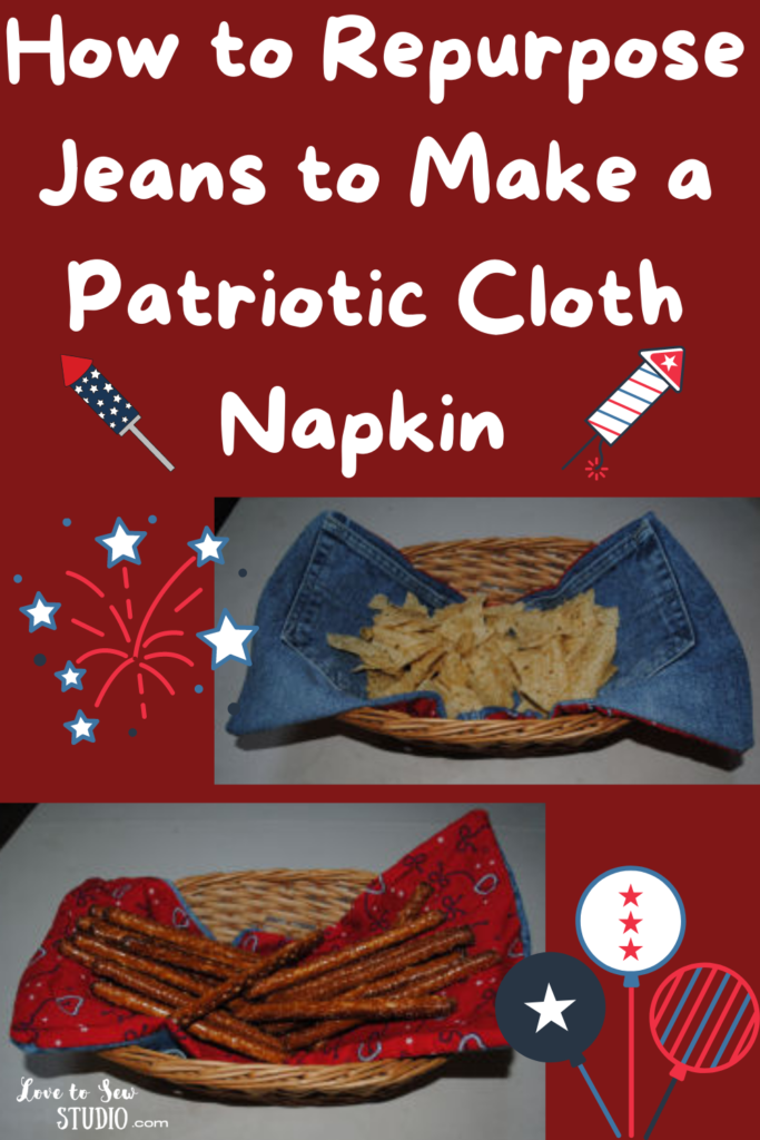 old jeans and patriotic fabric turned into a cloth napkin