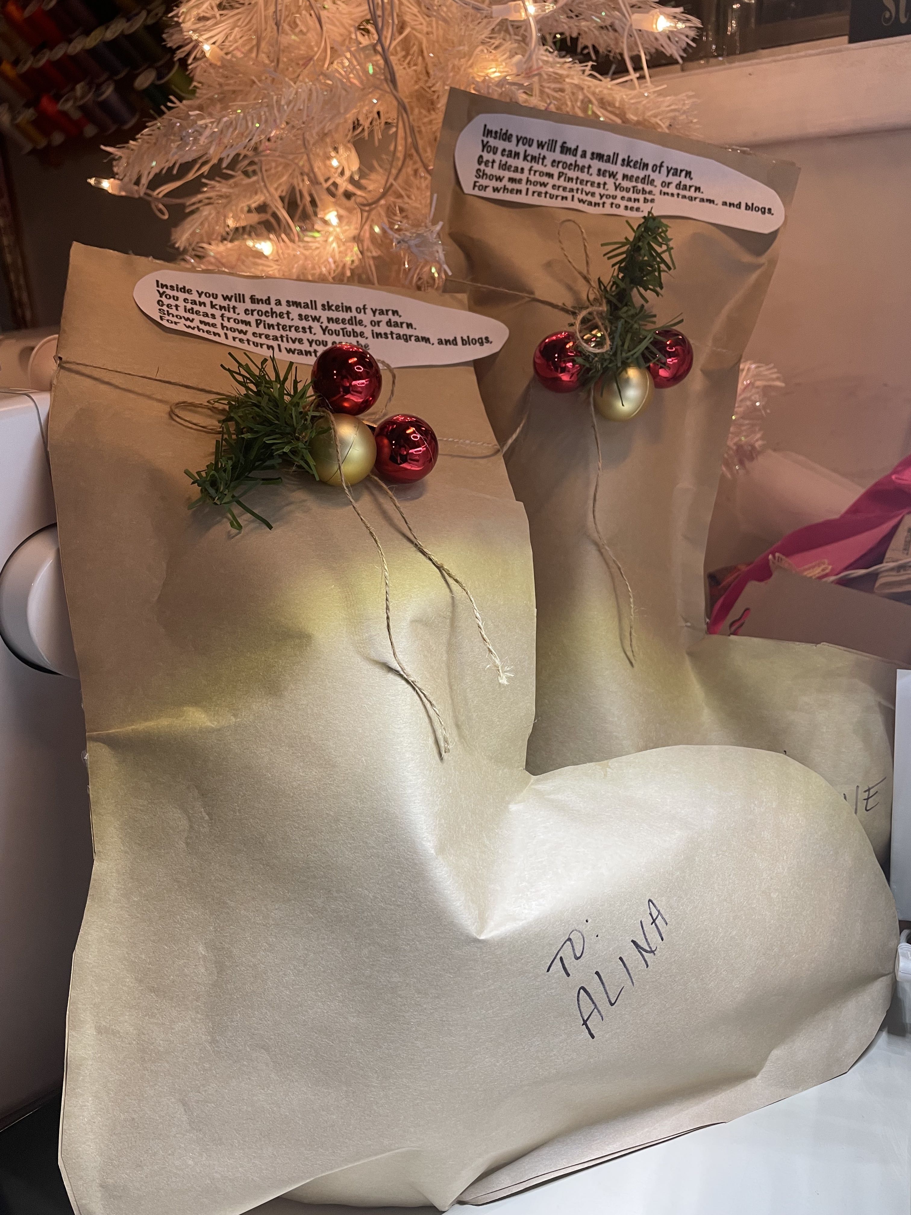 wrapping paper made into a stocking