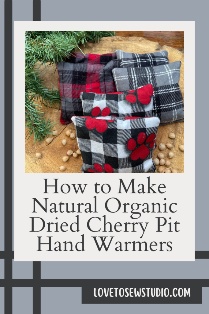 flannel fabric made into hand warmers with organic cherry pits inside